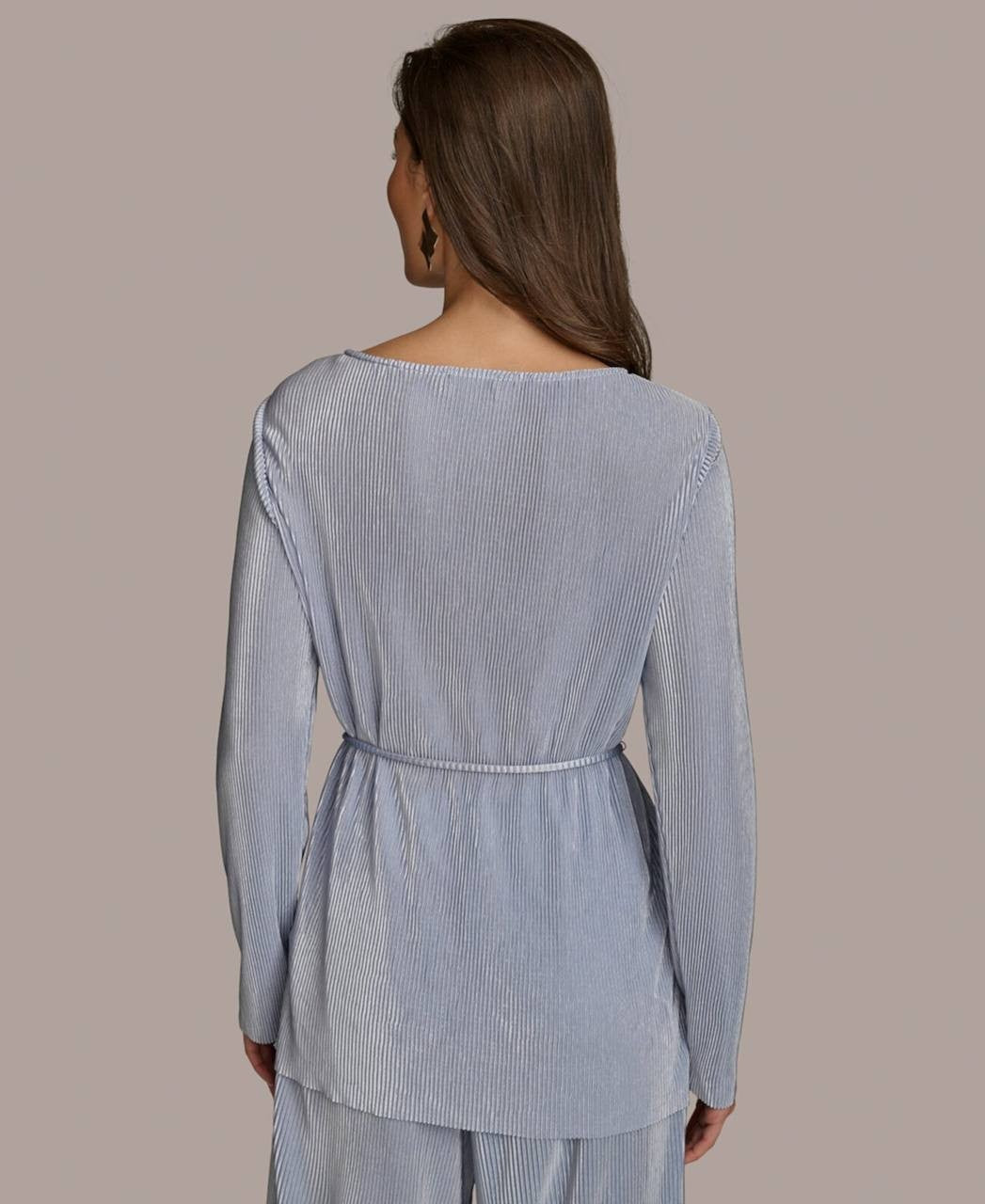 Donna Karan NY Plissé Tie‑Waist Blouse Glacial Blue XL NWT $79