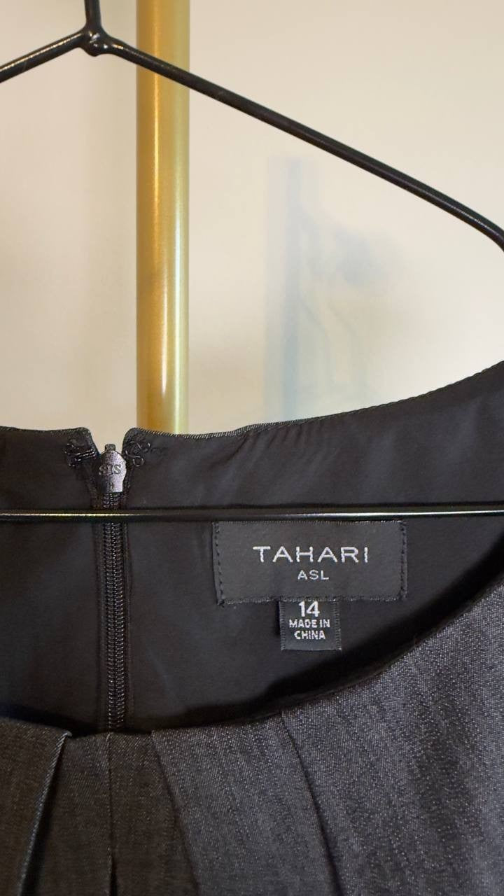 Tahari ASL Soft Denim Sleeveless Fit & Flare Dress Black 14 NWOT $159