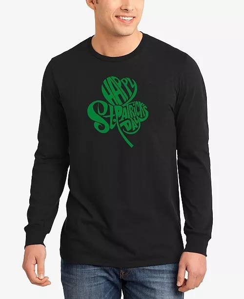 Port & Company St. Patrick’s Day Long Sleeve Shirt – Shamrock Print – Black