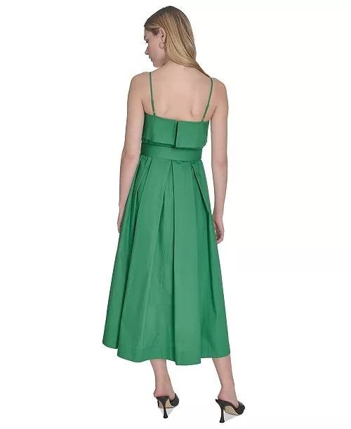 Vince Camuto Cotton Belted Foldover‑Neck Midi Dress Green 12 $168 NWT