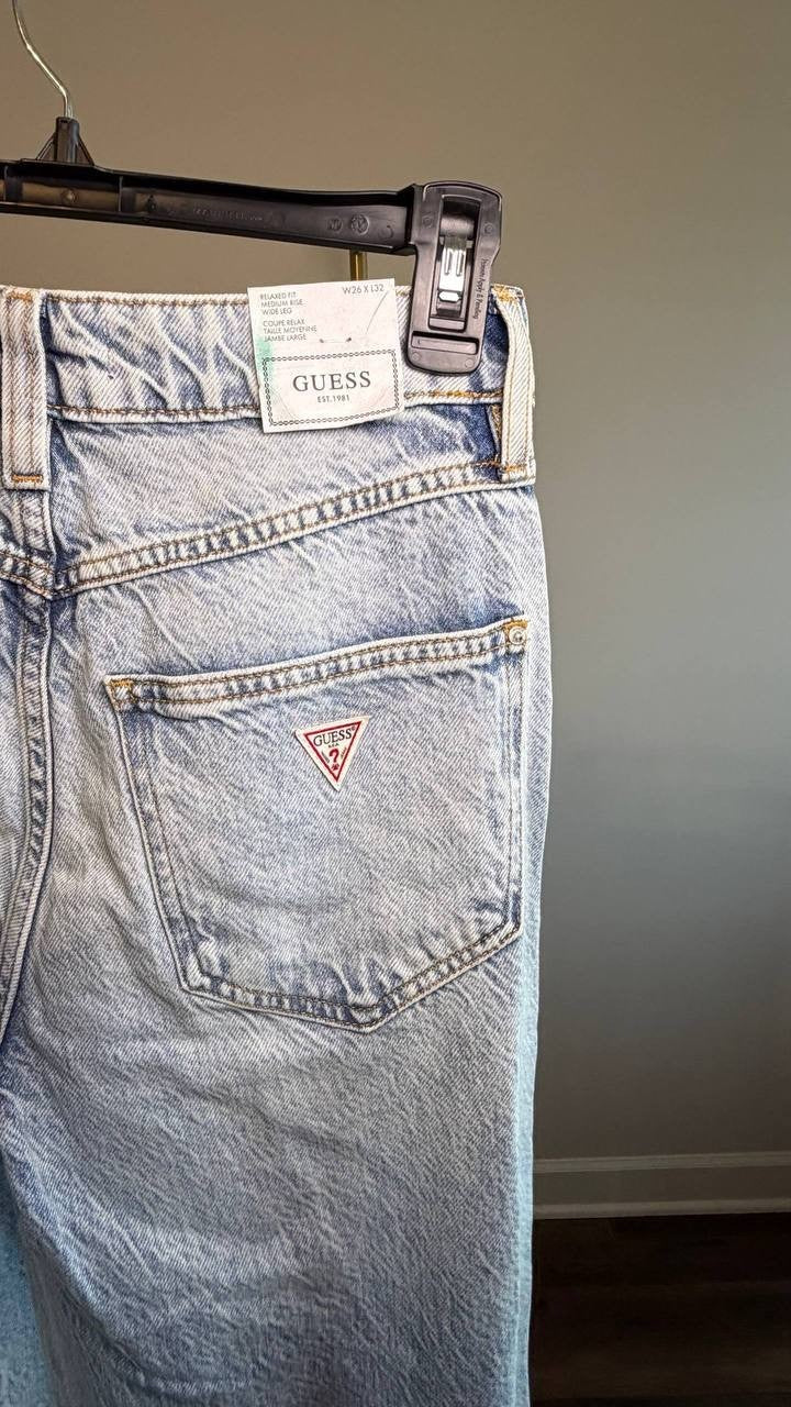 Guess Eco Bellflower Wide‑Leg Flared Jeans Blue 26x32 NWT $118