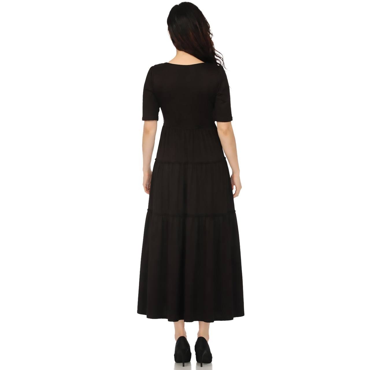 White Mark Square Neck Short Sleeve Tiered Maxi Dress Black M NWT $86
