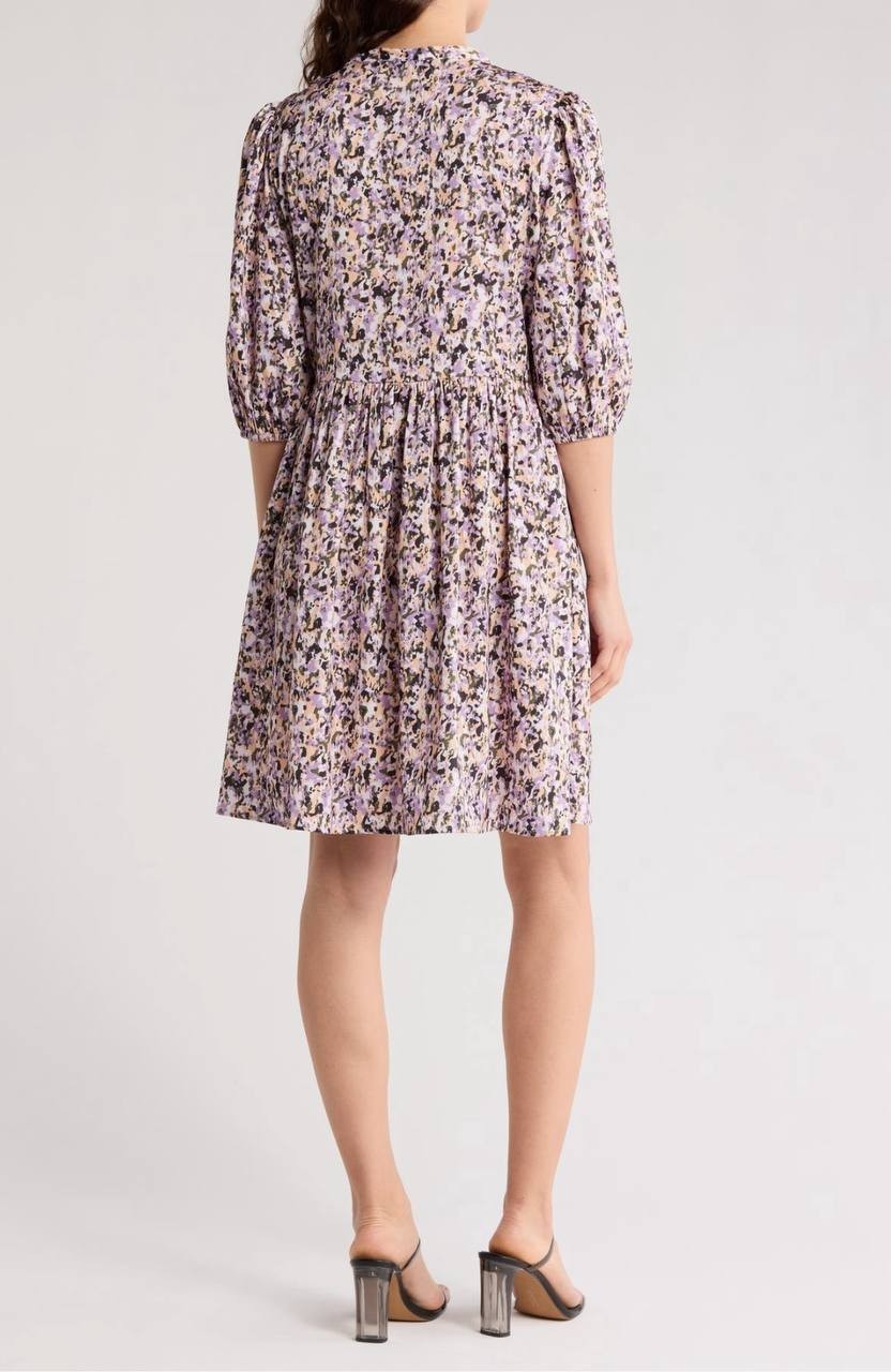 BOSS Cropped-Sleeve Hammered Satin Dress – Size L – NWT – Seasonal Print