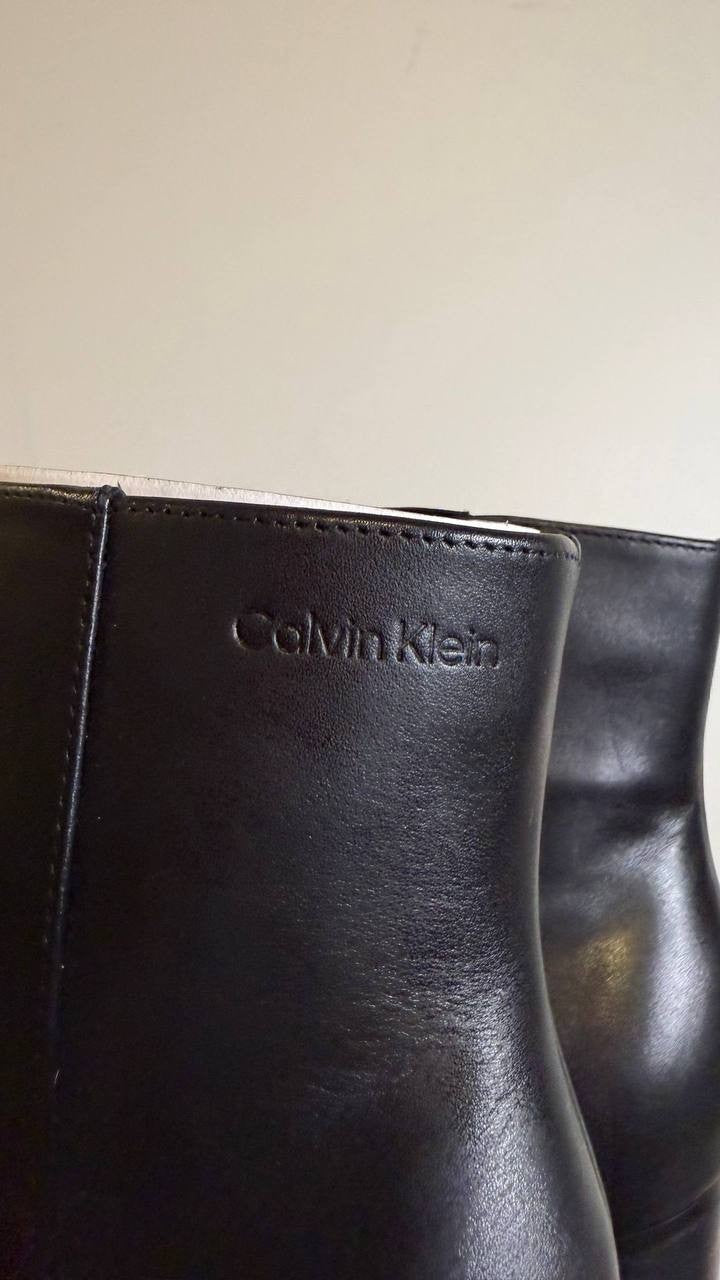Calvin Klein Black Leather Block Heel Booties 9M New in Box MSRP $189