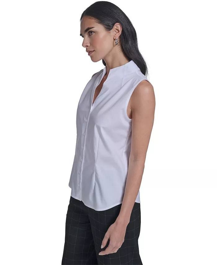Calvin Klein Women’s Sleeveless Button‑Down Poplin Top White L NWT $99