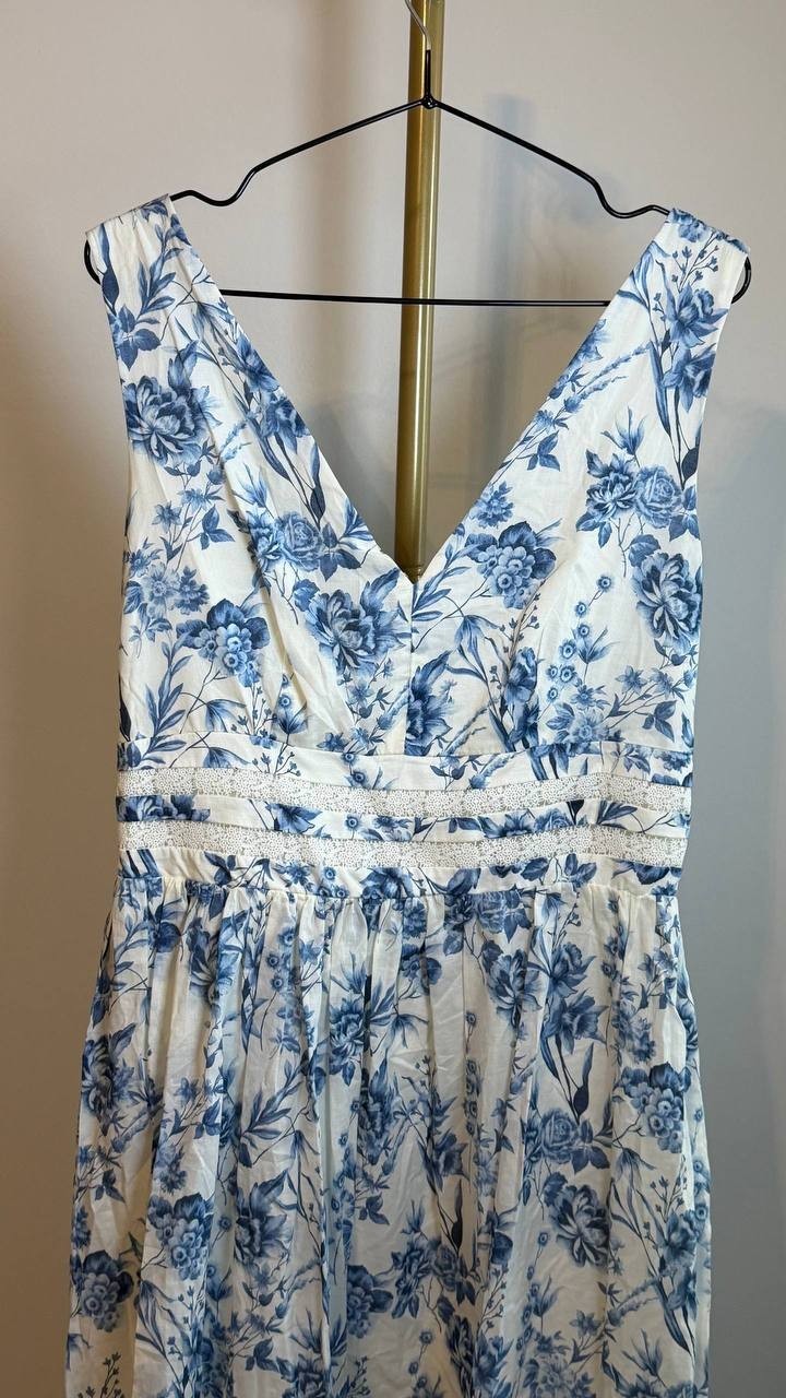 Taylor Women’s V‑Neck Floral Fit & Flare Dress Blue/White Size 12 NWOT $139