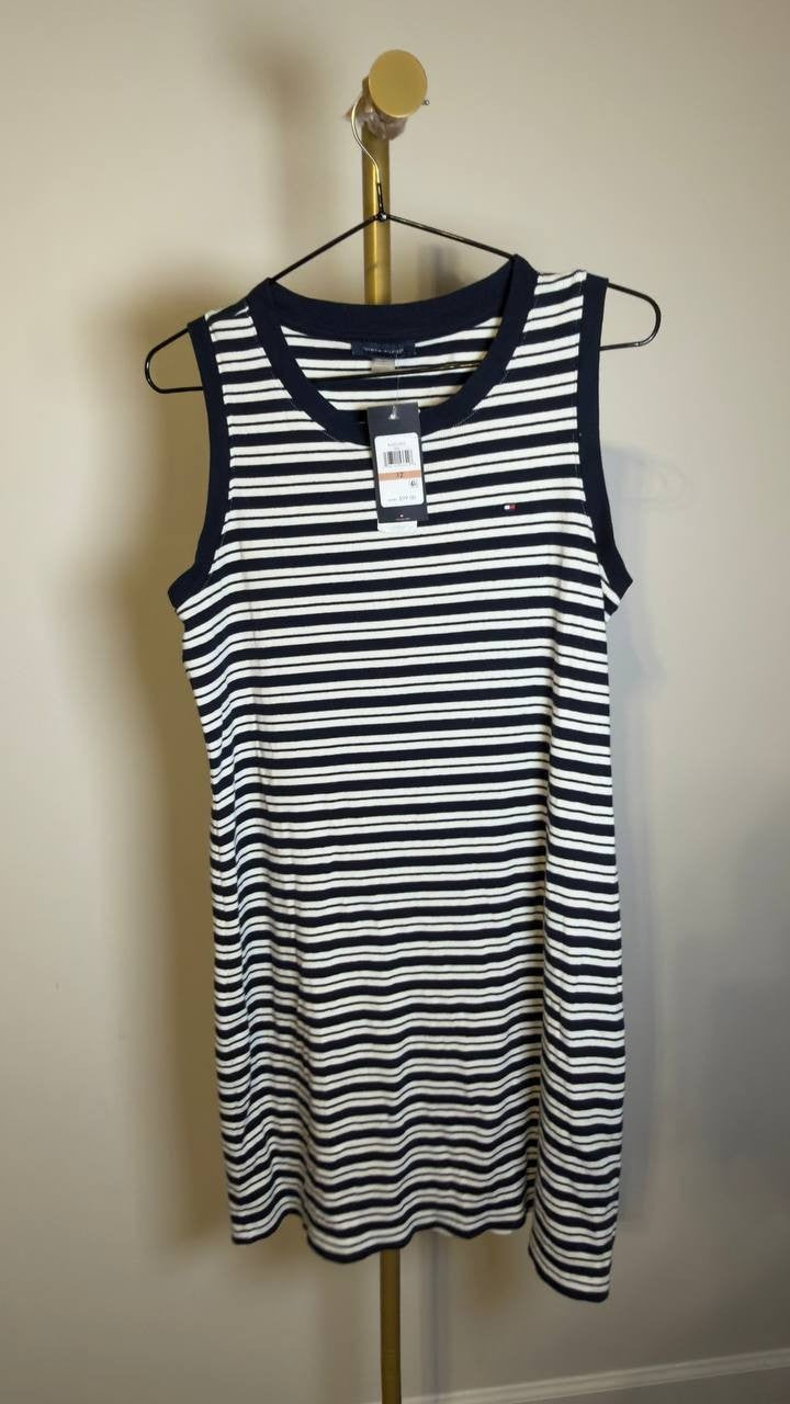Tommy Hilfiger Ribbed Sleeveless Slim Mini Bodycon Dress Black/Ecru 12 NWT $99