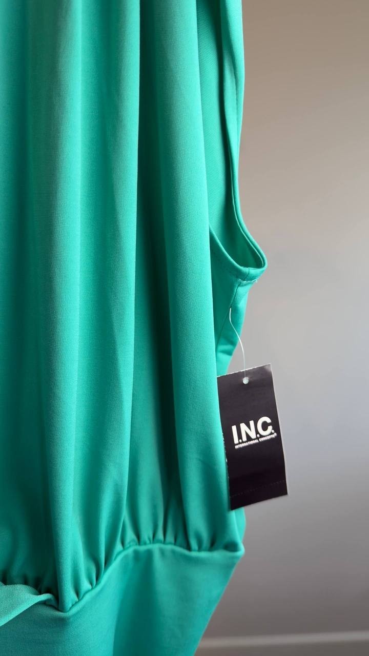 INC Surplice V‑Neck Cap‑Sleeve Top Surf Green XL NWT $49.50