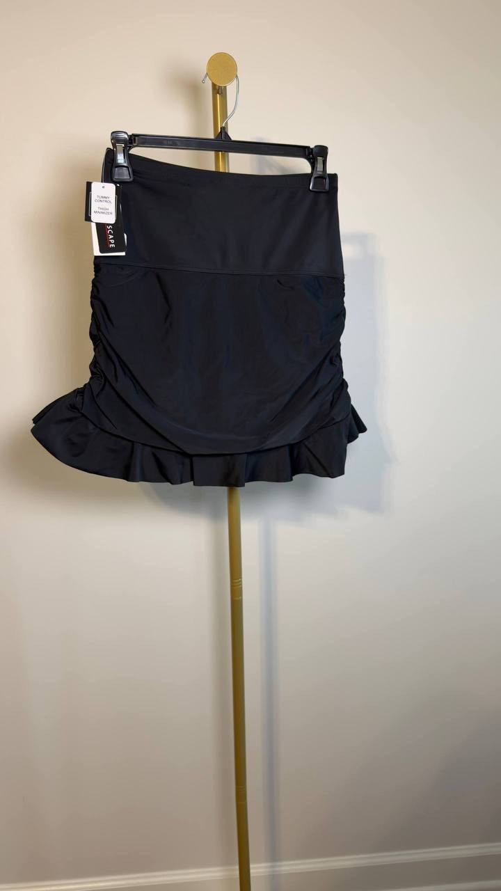 Island Escape La Palma High‑Waist Tummy Control Swim Skirt Black 8 NWT $34.99