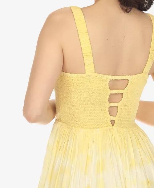 White Mark Smocked Ruffle Maxi Dress Yellow XL NWT $80