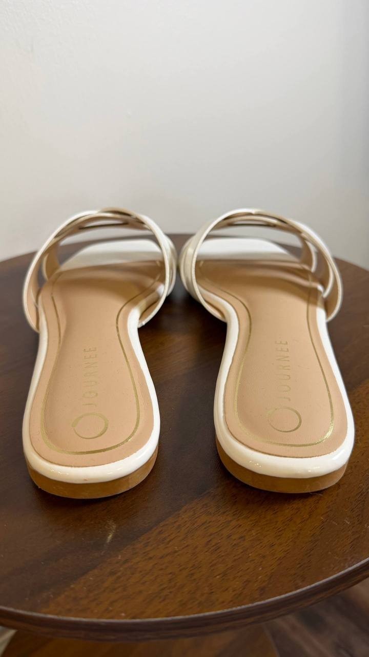 Journee Arrina Sandals 8.5W White Slip‑On Square Toe Flat Summer NWOB msrp$72