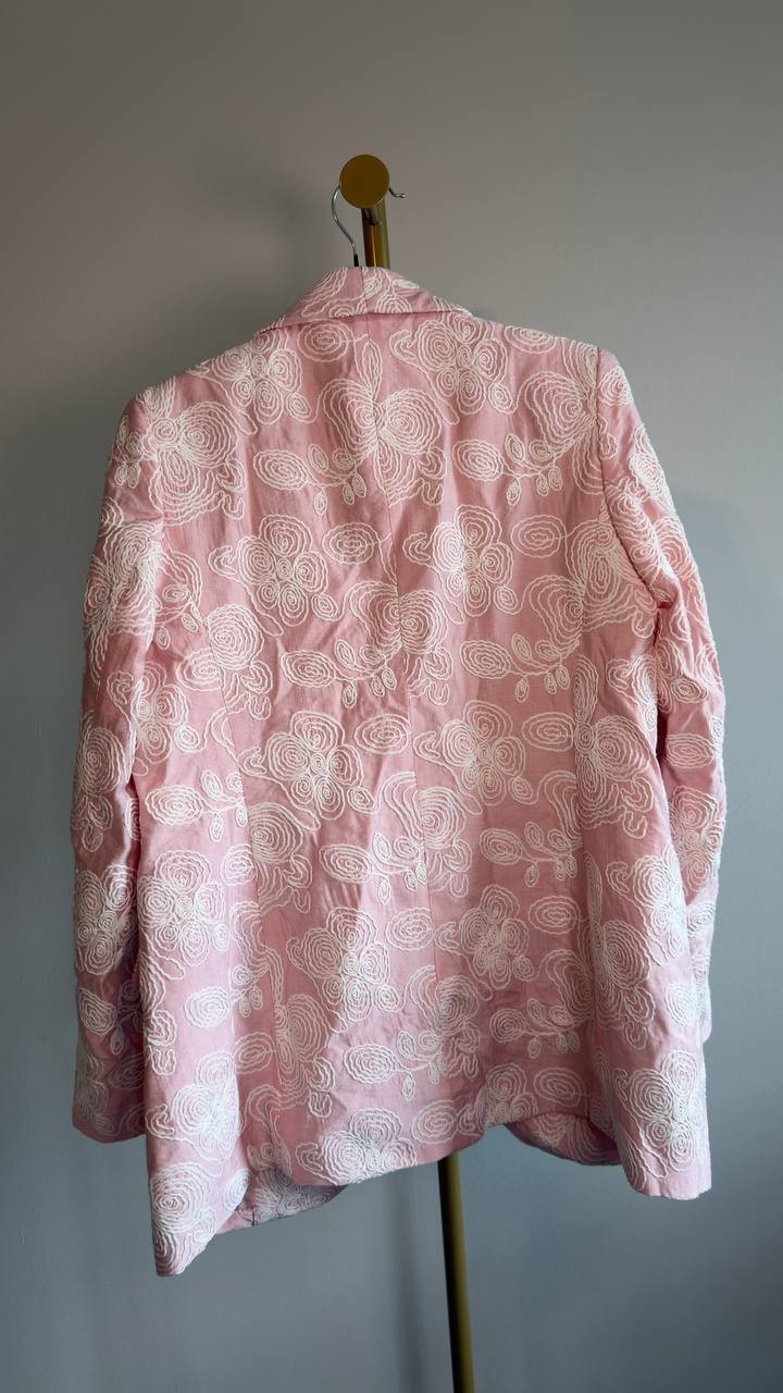 Anne Klein Embroidered Shawl‑Collar Open‑Front Blazer S Rose Cloud NWT $199