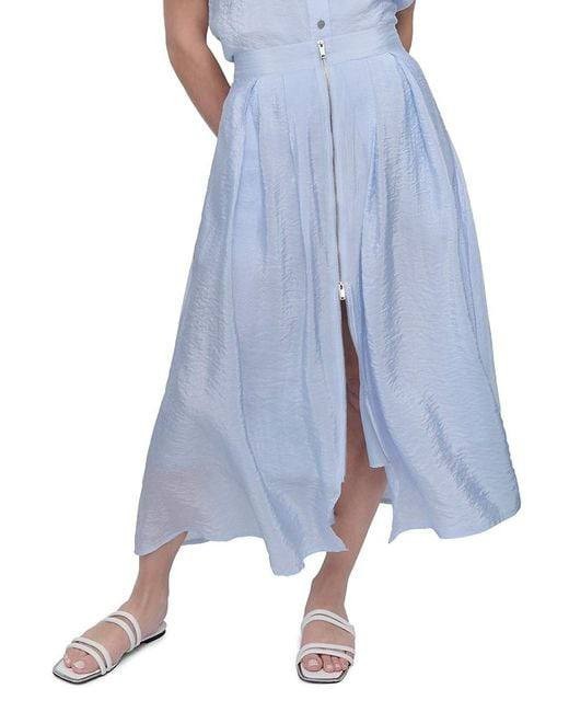 DKNY White Poplin Midi Skirt XL NWT Zip Front A-Line, Minimalist Tailored