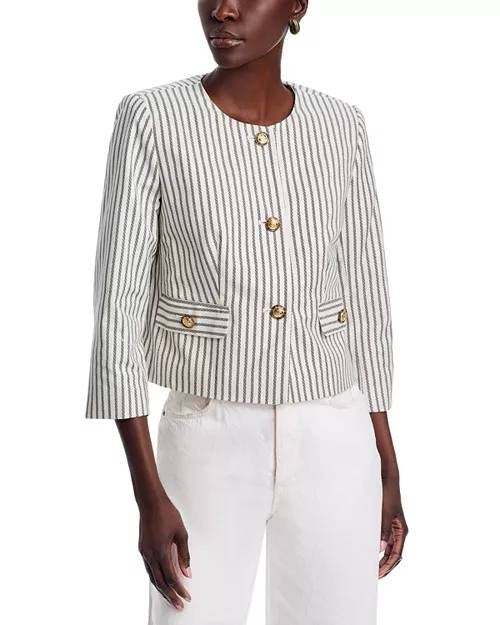T Tahari Women’s Striped Button Front Cropped Jacket Size 10 NWT $148