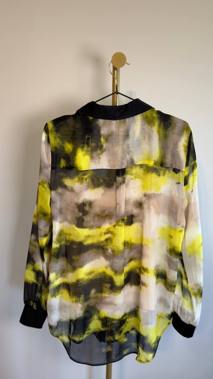 DKNY Crinkled Chiffon Abstract‑Print Blouse XS NWT $89
