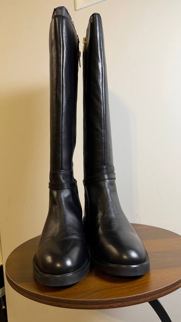 Vince Camuto Adria Boots 9M Black Leather Knee‑High Riding NIB msrp$259