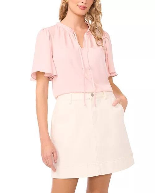 Vince Camuto Women’s Tie Neck Flutter Sleeve Top Sepia Rose M NWT $69
