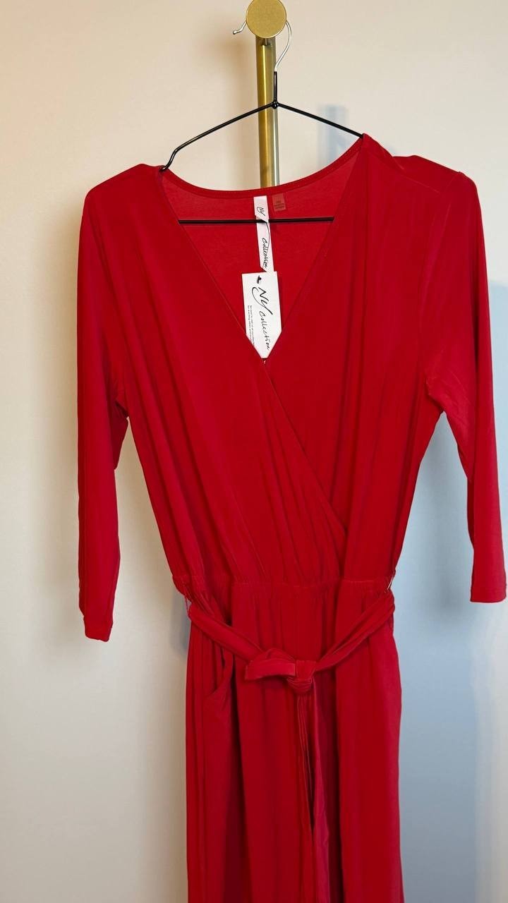 NY Collection Plus Surplice Jumpsuit Red PM NWT $66
