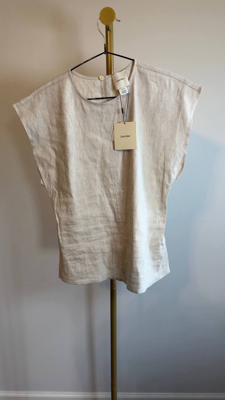 Calvin Klein Stretch Linen Top Cream XS NWT $99