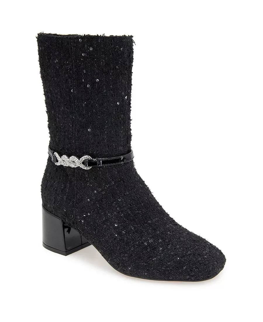 Kenneth Cole Reaction Lacey Booties 8.5M Black Fabric Square Toe NIB msrp$129
