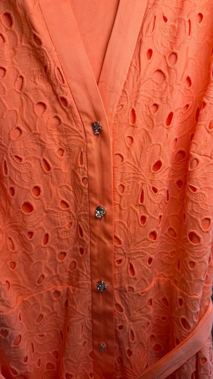 Karl Lagerfeld Paris Petite Eyelet Button‑Front Dress Terracotta 8P NWT $199
