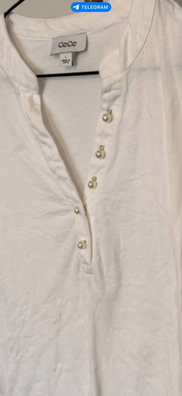 CeCe White Puffed‑Sleeve Mixed‑Media Top L Pre‑Owned Feminine Style msrp$69