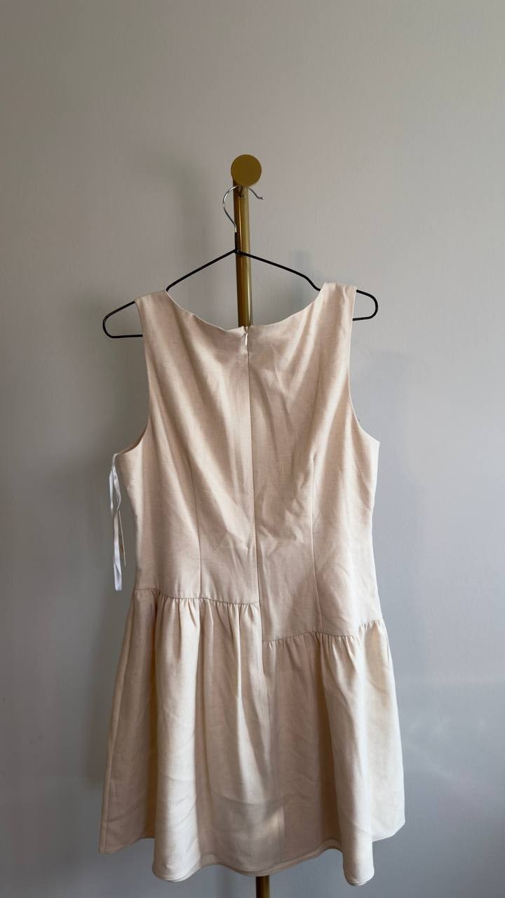 Donna Morgan Sleeveless Boat Neck Mini Dress Neutral 8 NWT $118