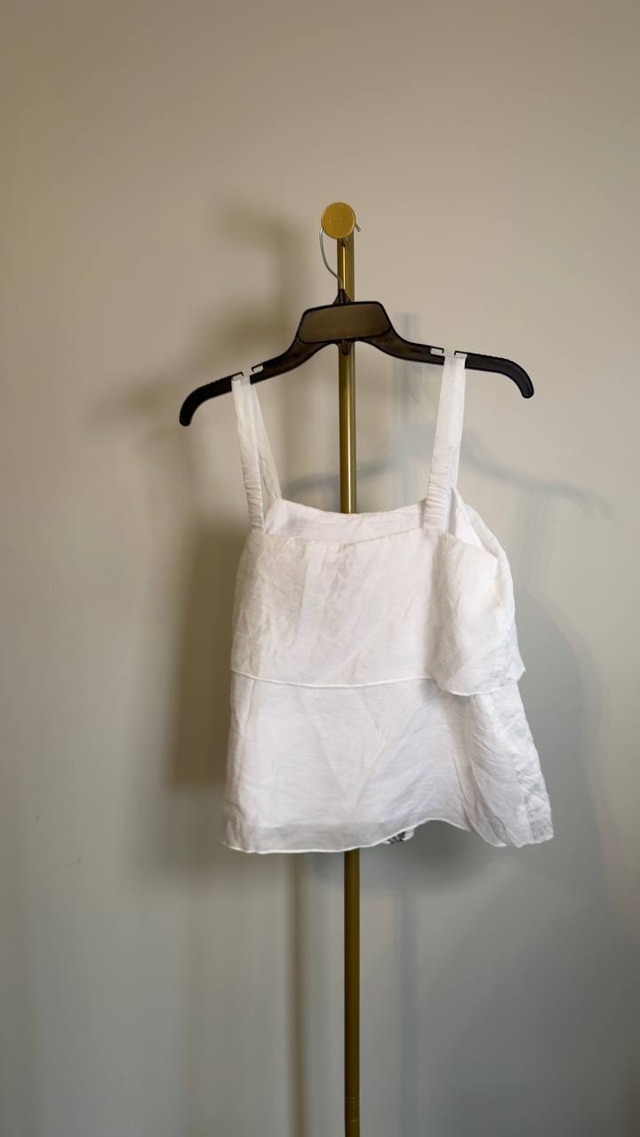 Vince Camuto Layered Square‑Neck Sleeveless Tank Ultra White S NWT $89