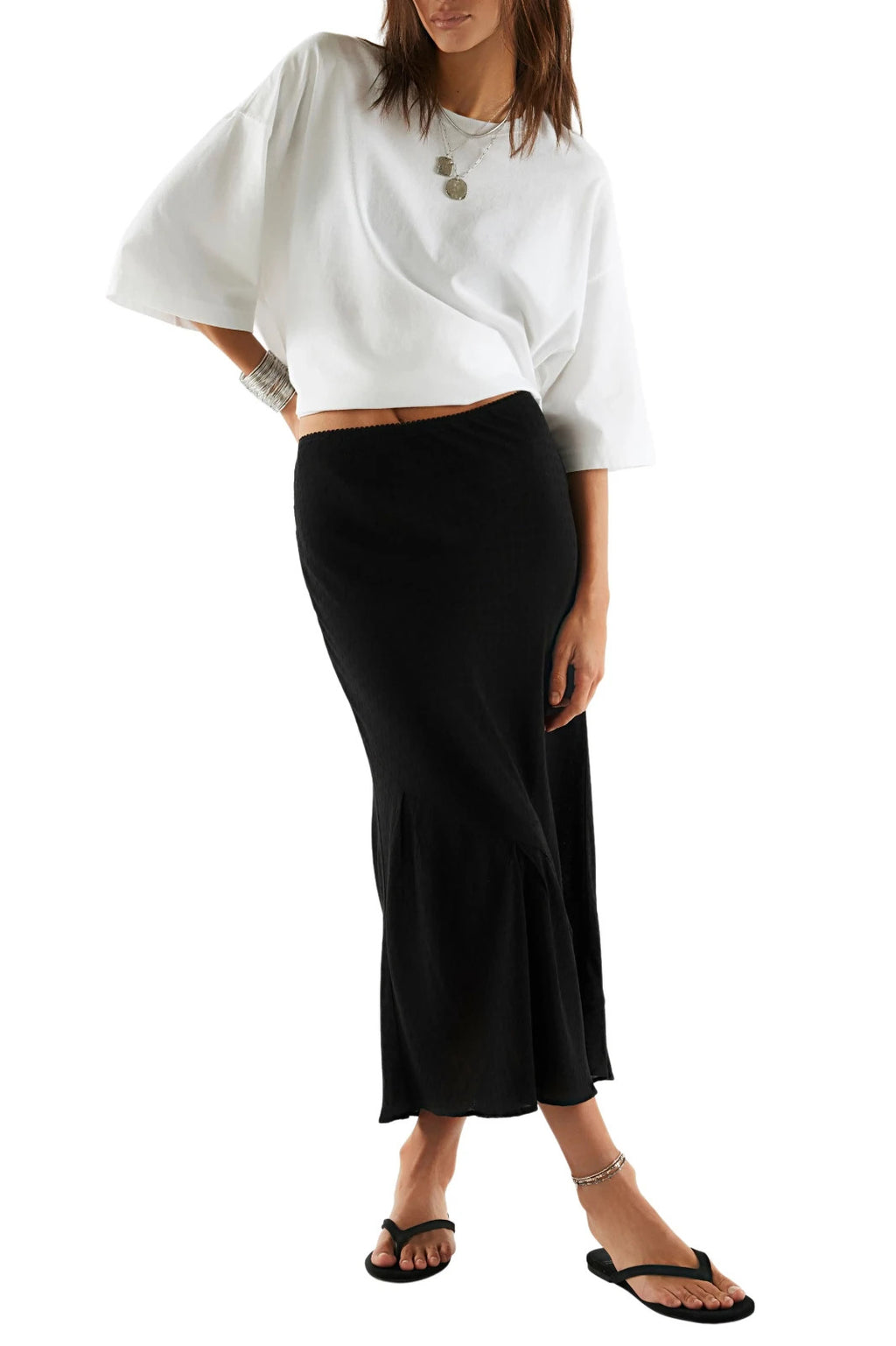 We The Free Oversized 3/4 Sleeve Crew Tee White L NWT $38
