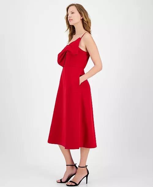 Anne Klein Women’s Bow‑Front Midi A‑Line Dress Red 6 $159 NWT