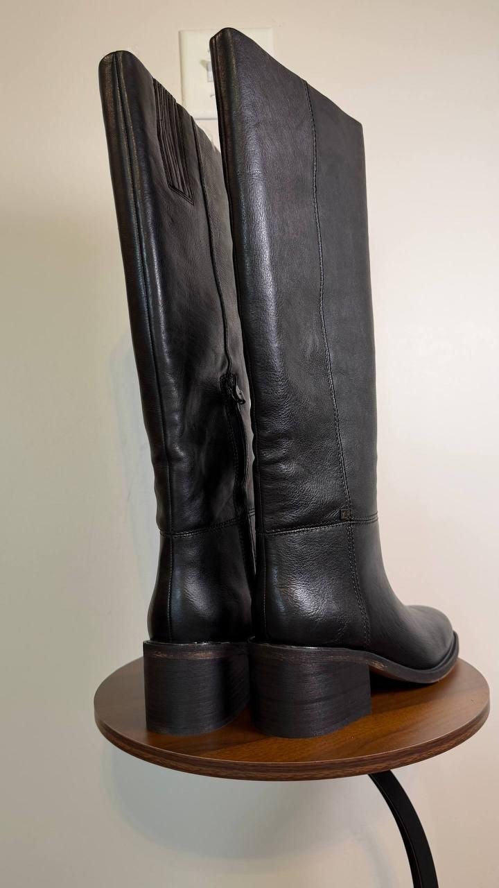Franco Sarto Niva Boots 11M Black Leather Tall Round Toe Zip New In Box msrp$270