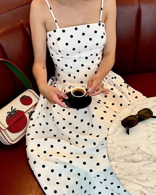 French Connection Polka Dot Midi Dress Black White Size6 NWTdamage-broken zipper