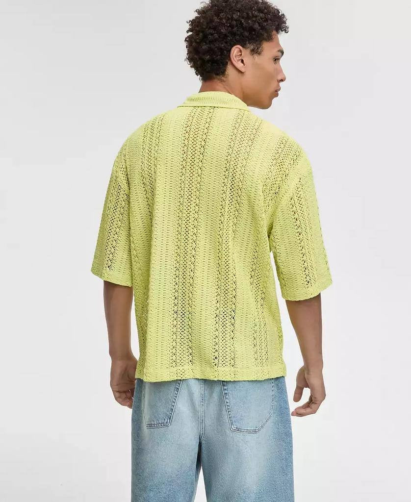 Mode of One Men’s Textured Crochet Button‑Down Camp Shirt Misty M $49.00 NWT
