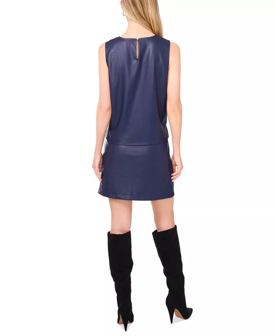 Vince Camuto Faux‑Leather Seamed Mini Skirt – Navy – Size 16 – NWT – $109