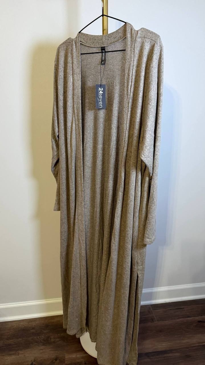 24Seven Comfort Apparel Plus Duster Open Front Cardigan Taupe 2X $90.99 NWT