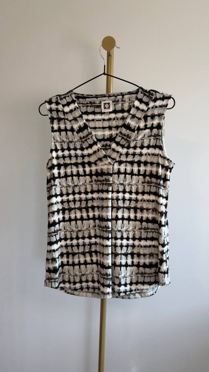 Anne Klein Printed Pleated V‑Neck Top XXS White Multi NWOT $49