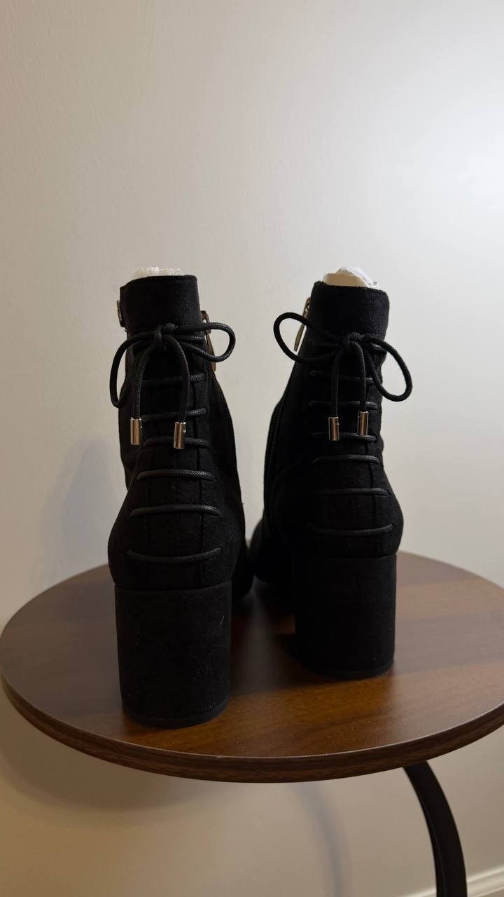 Franco Sarto Pisces Booties Black Microsuede Back‑Tie Pre-owned In Box msrp$100