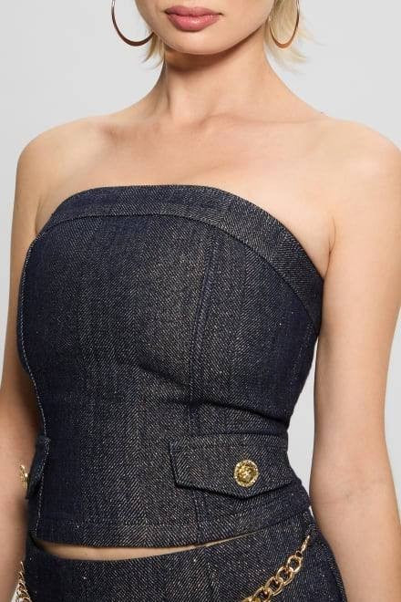 Guess Chany Denim Corset Glam De Glitter Blue Size XS NWT $118