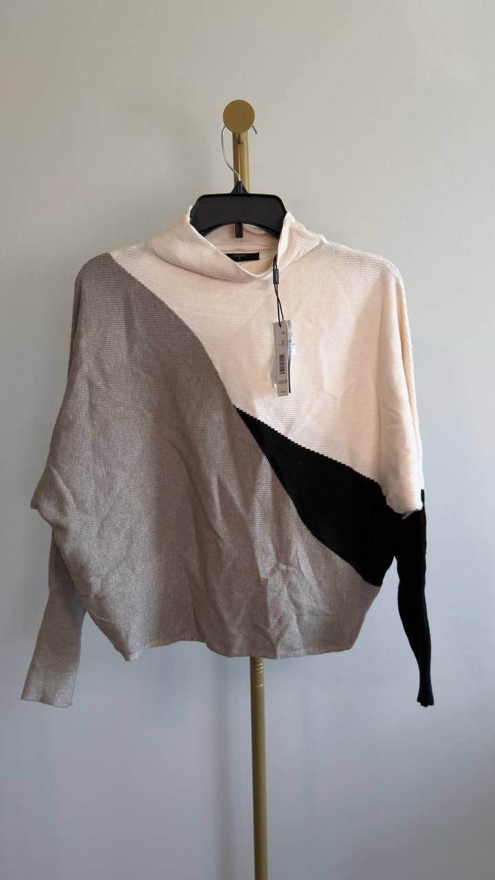 T Tahari Women’s Funnel‑Neck Dolman‑Sleeve Sweater Taupe Heather M NWT $78
