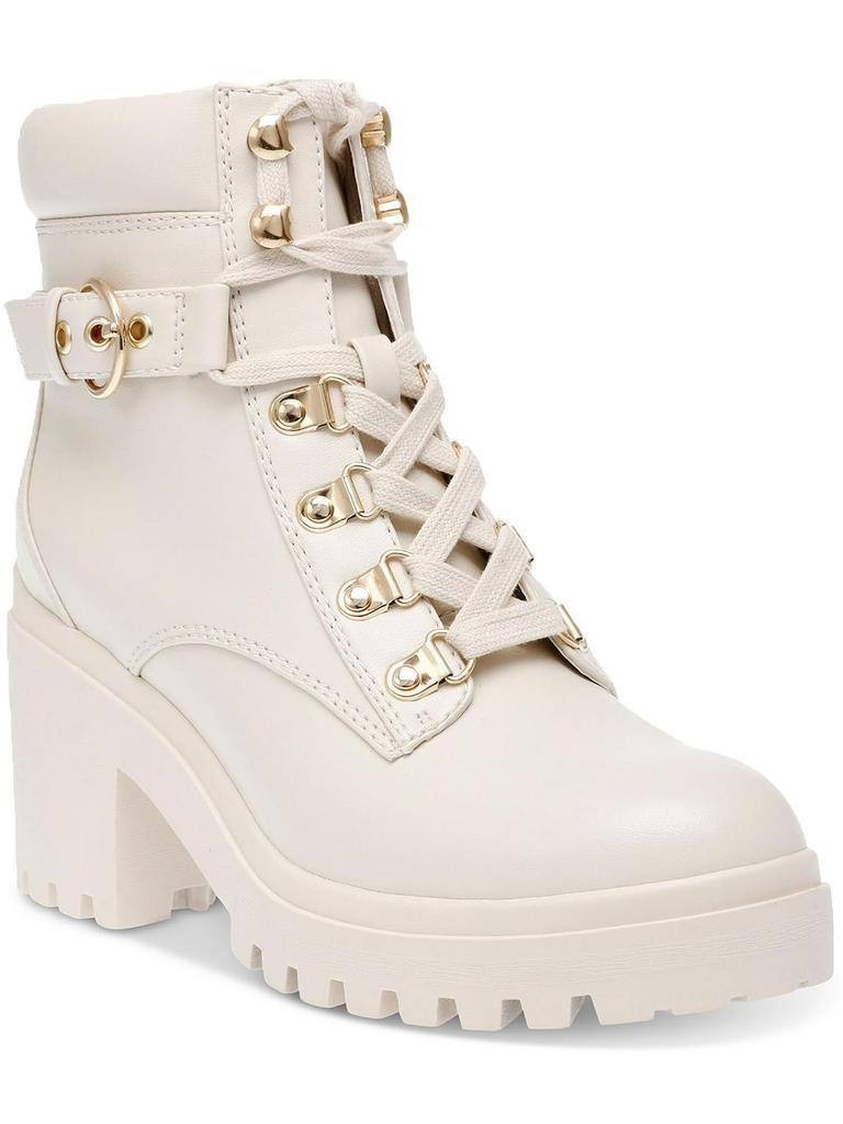 Wild Pair Bridgitt Combat Lace‑Up Boots Bone Faux Leather Women’s 10M Damaged