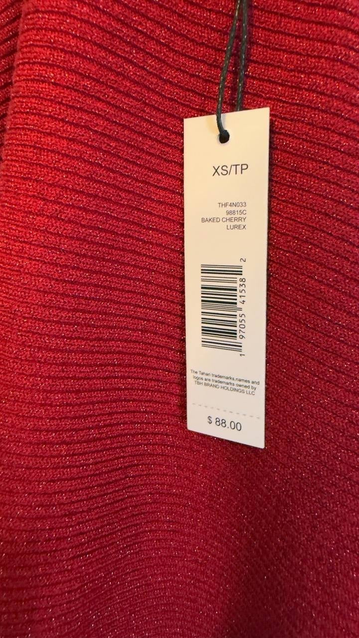 T Tahari Ribbed Embellished Dolman Sleeve Sweater XS Baked Cherry NWT $88