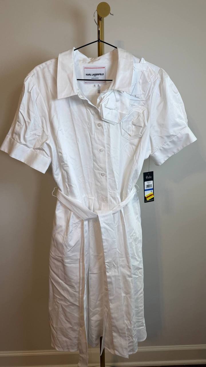 Karl Lagerfeld Paris Flower Corsage Shirtdress White Size XL NWT $189