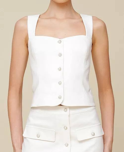 Avec  Les  Filles  Women’s  Sweetheart  Neckline  Vest  Top  Ivory  L  NWT  $79
