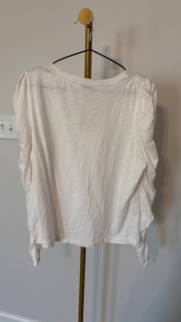 DKNY JEANS Ivory Ruched V‑Neck Knit Top P/XL Pre‑Owned Long Sleeve msrp$49