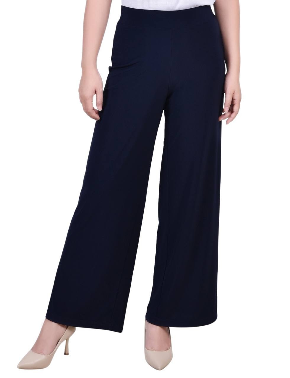 NY Collection Palazzo Pants – Size PM – NWT – Navy Petite Wide-Leg Pull