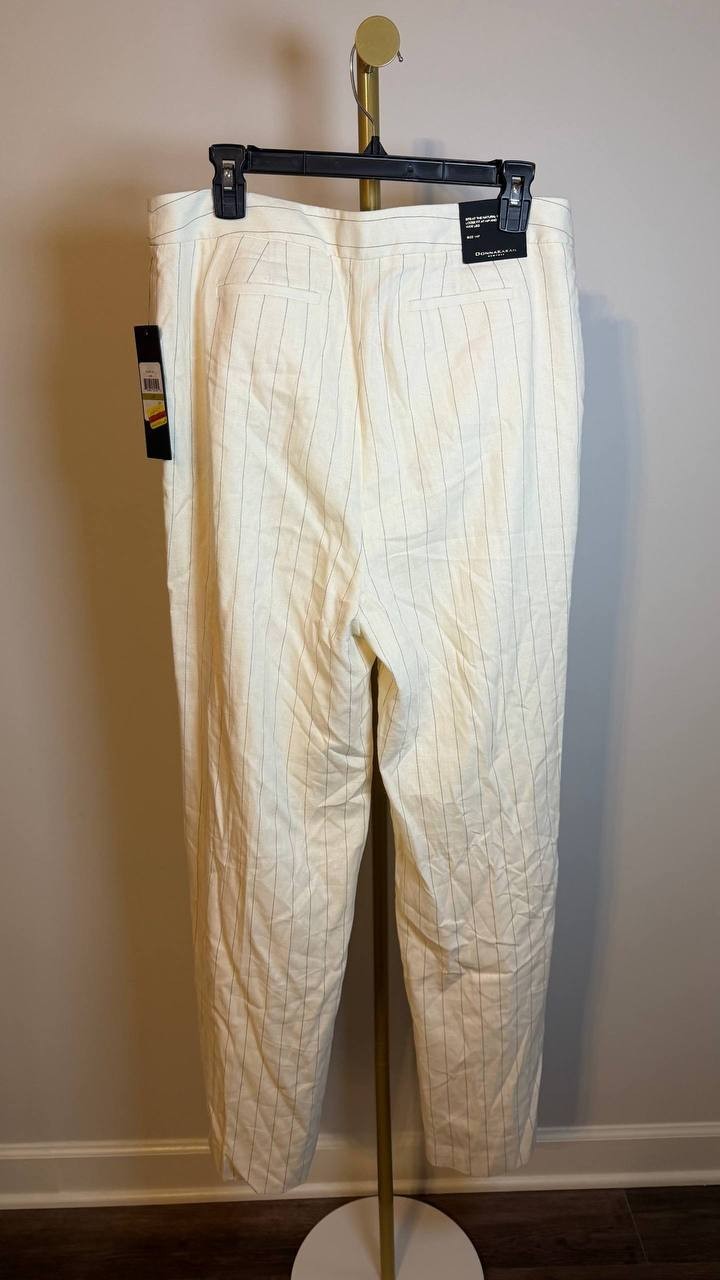 Donna Karan NY Linen-Blend Pinstripe Wide-Leg Pants Cream 14P NWT $119