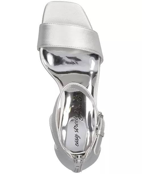 Easy  Street  Square  Toe  Heeled  Sandals  Silver  8.5  W  New  $75