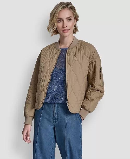 DKNY Quilted Bomber Jacket Travertine L NWT $149