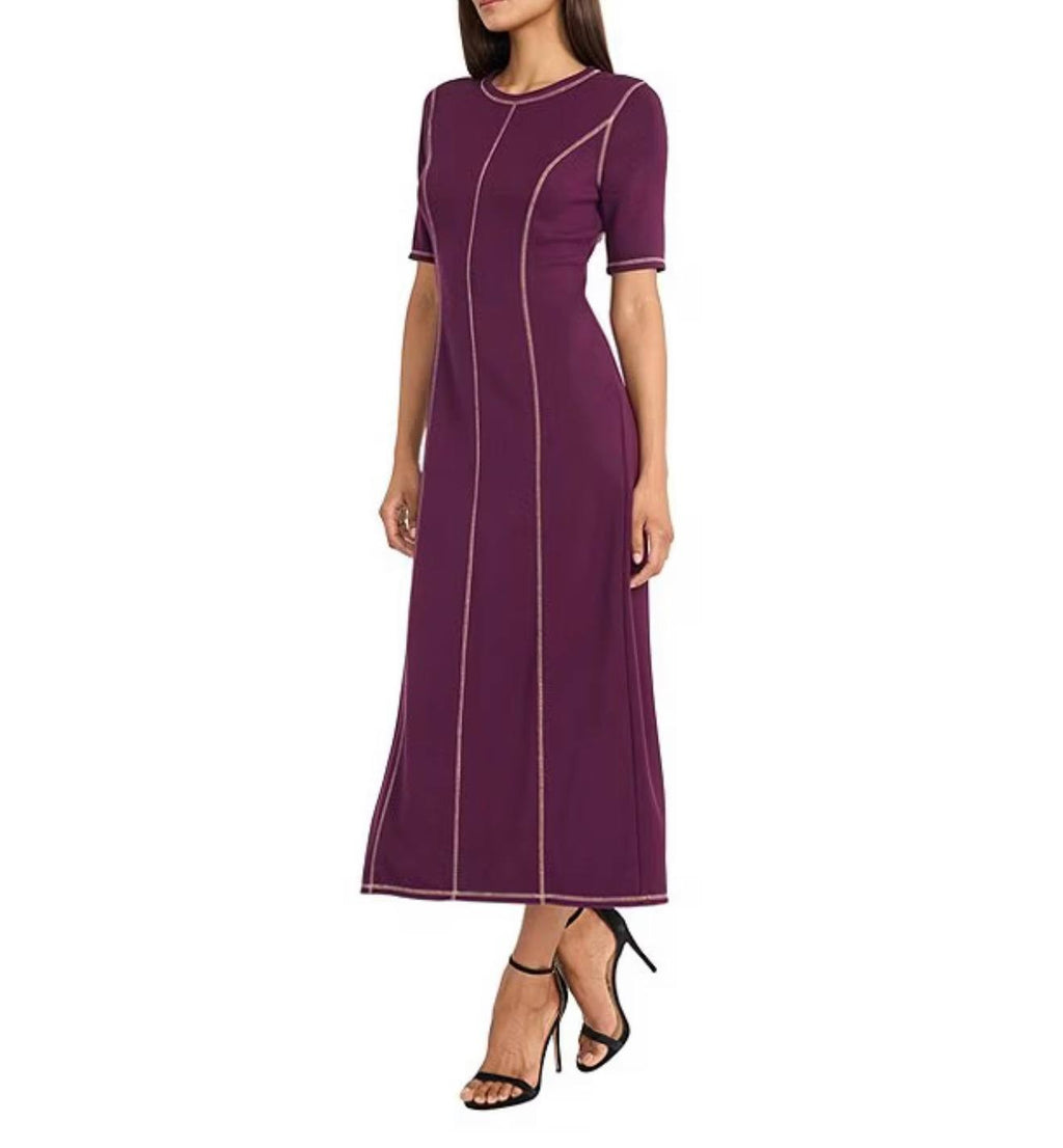 Donna Morgan Ash Ponte Short Sleeve Midi Dress Italian Plum NWT Size 16 MSRP128$