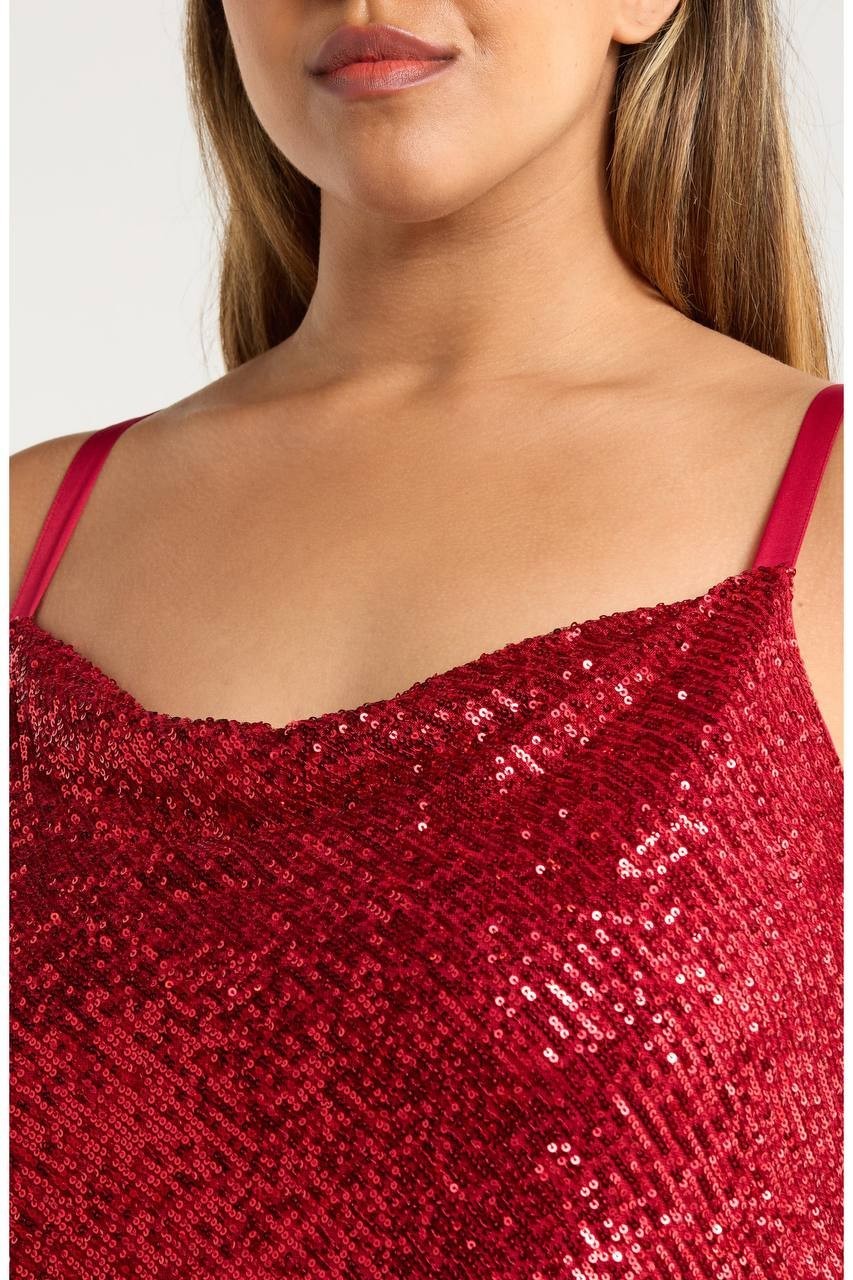 Tahari ASL Sequin Cowl‑Neck Camisole Claret 2X NWT $79